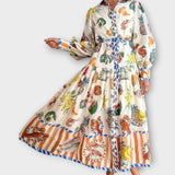 Maxi Obleka z Pasom in Napihnjenimi Rokavi