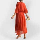 Šifonska obleka z V-izrezom