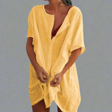 Organsko poletno obleko iz bombaža in lana za udobne poletne trenutke