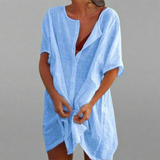 Organsko poletno obleko iz bombaža in lana za udobne poletne trenutke