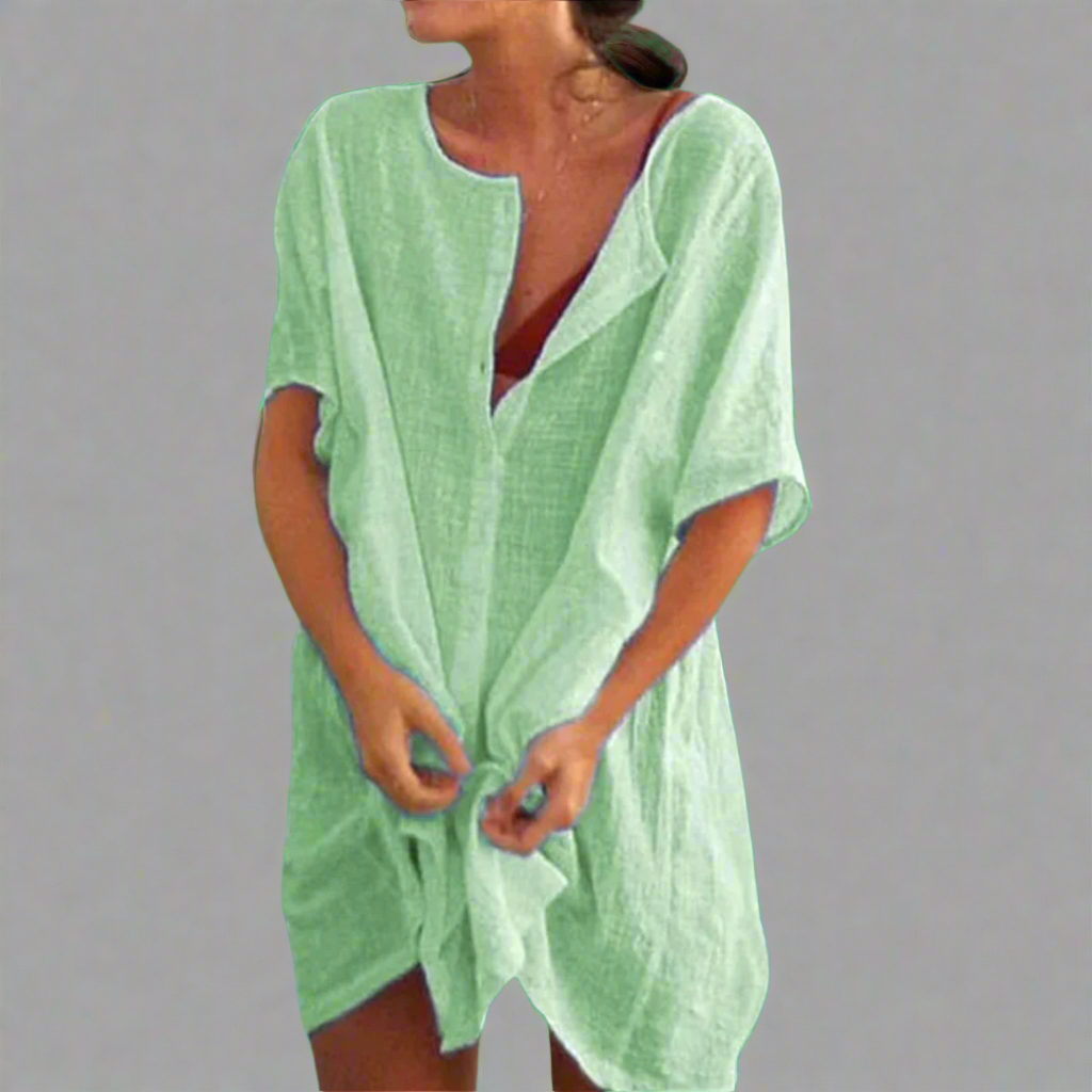 Organsko poletno obleko iz bombaža in lana za udobne poletne trenutke