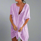 Organsko poletno obleko iz bombaža in lana za udobne poletne trenutke