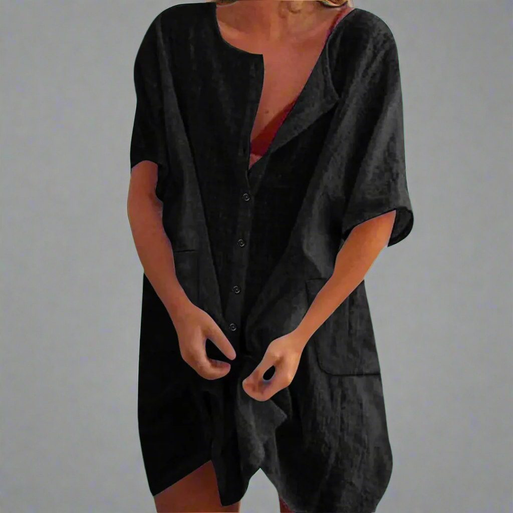 Organsko poletno obleko iz bombaža in lana za udobne poletne trenutke