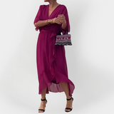 Šifonska obleka z V-izrezom