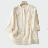 Bombažna majica z vezenimi cvetovi