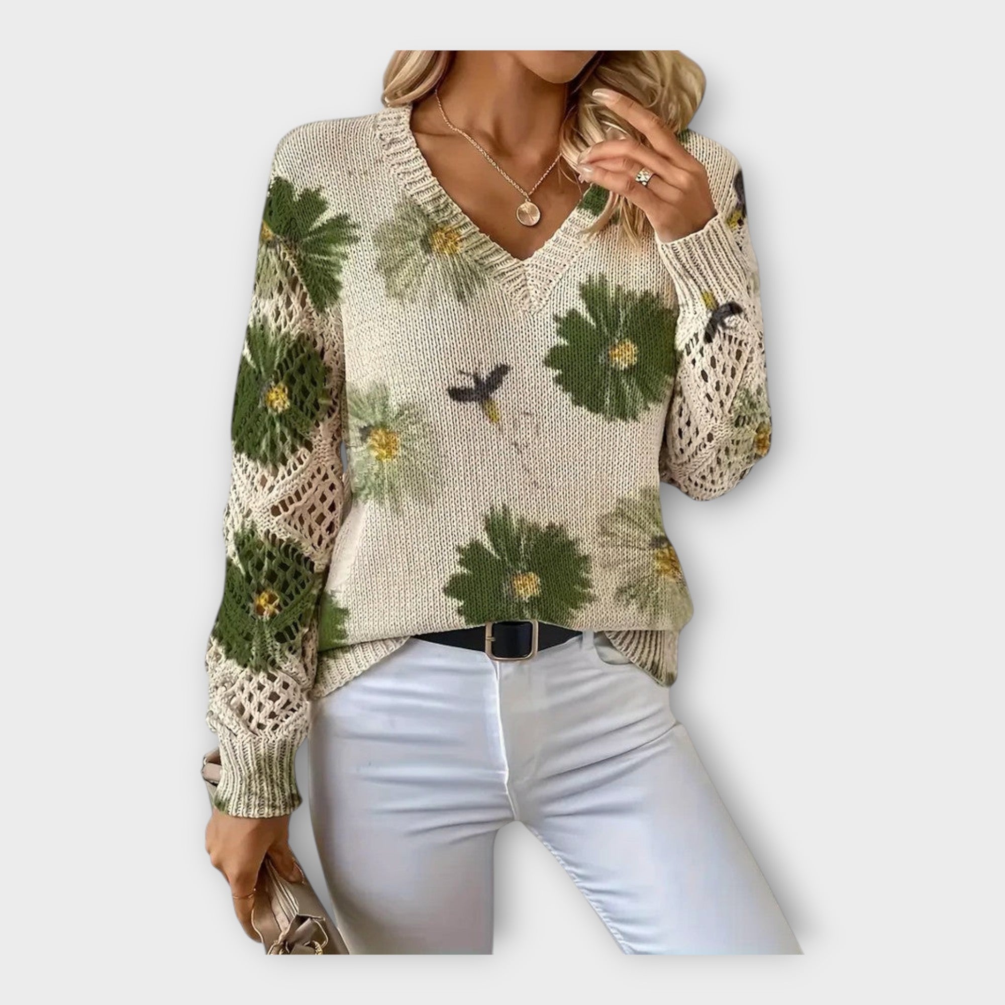 Pletena Bluza z Čipkastimi Podrobnostmi