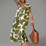 Obleka V z vzorcem iz blaga