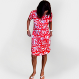 Midi obleka z vzorcem in kratkimi rokavi