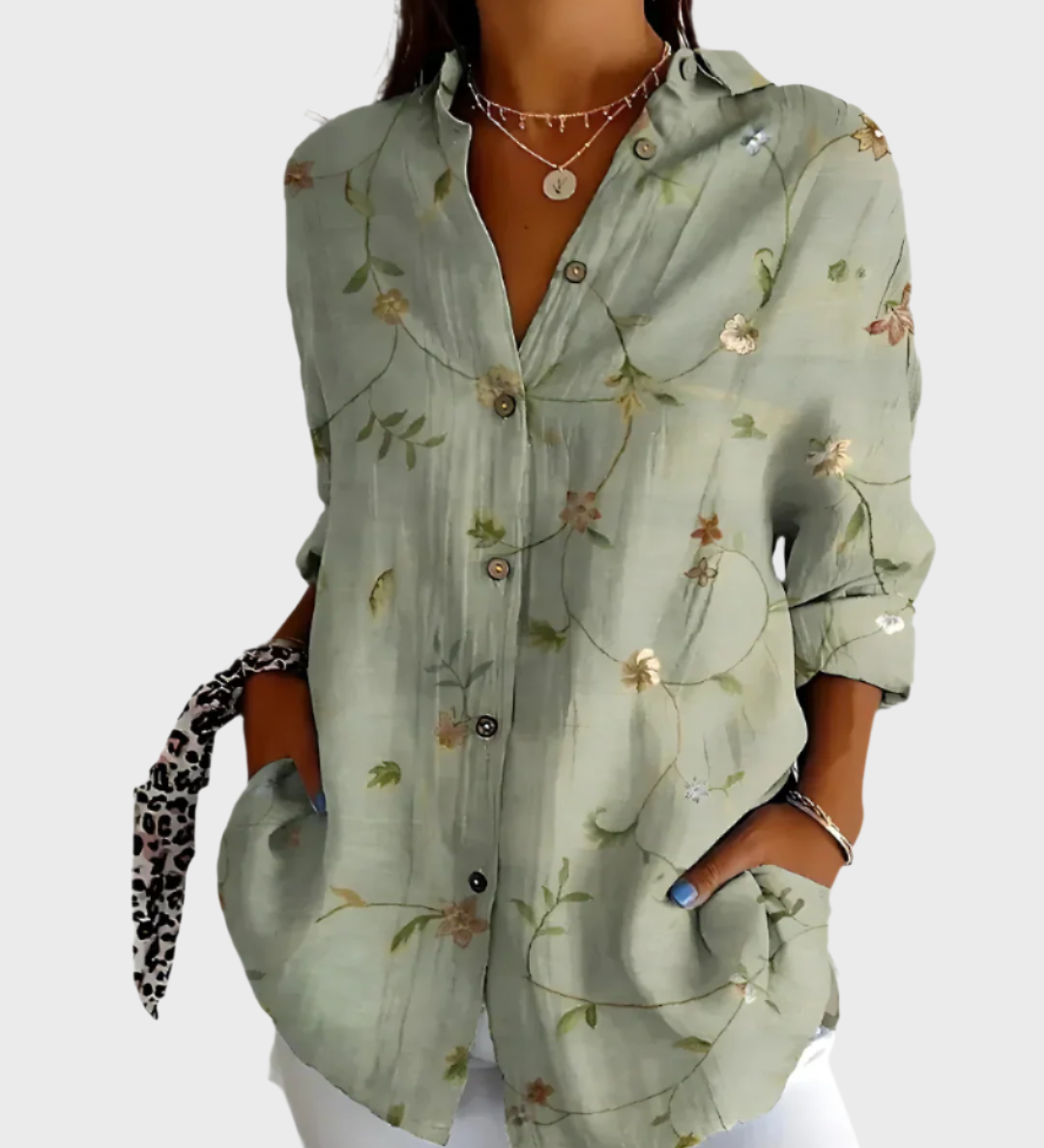 Bombažna Bluzica s Cvećnim Motivi