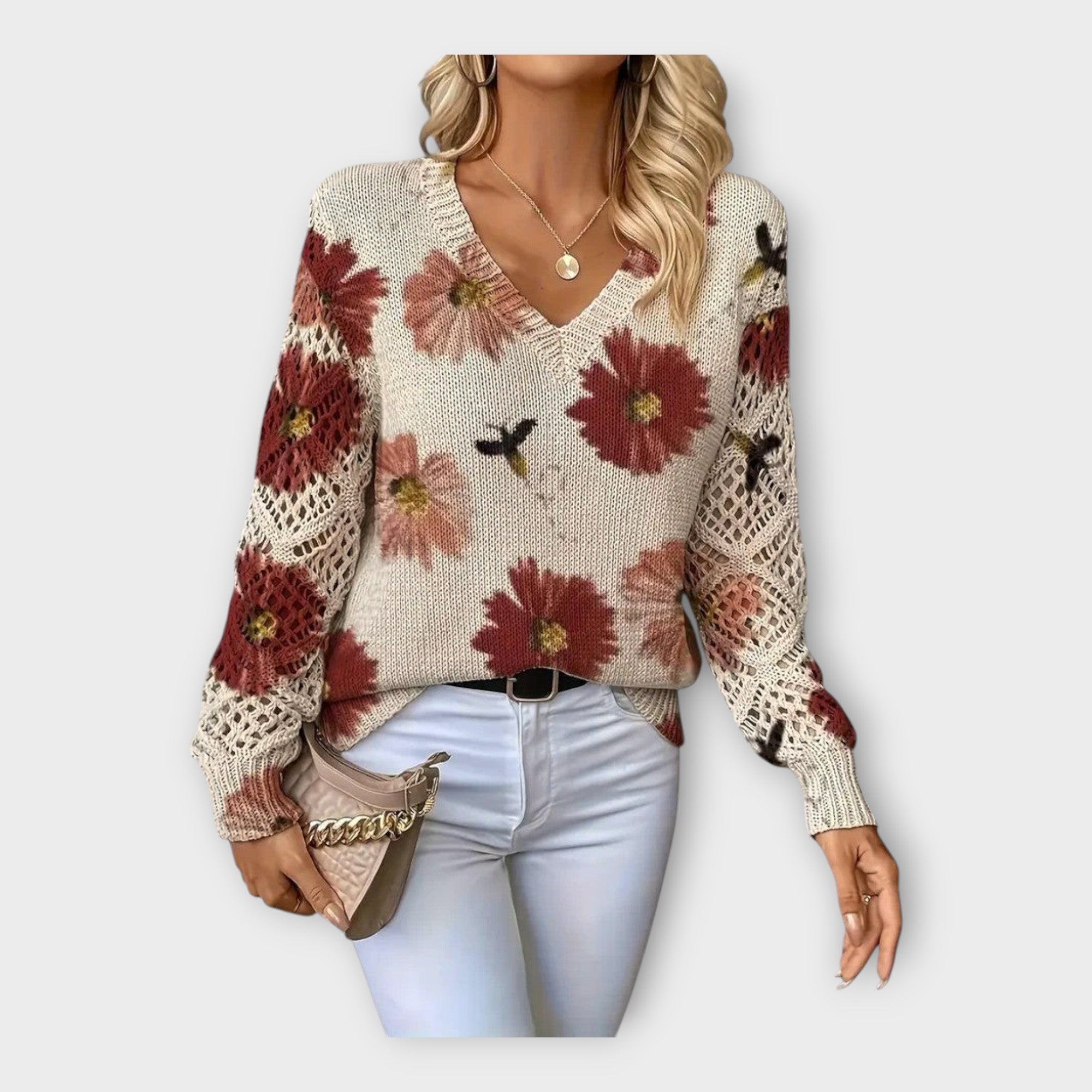 Pletena Bluza z Čipkastimi Podrobnostmi