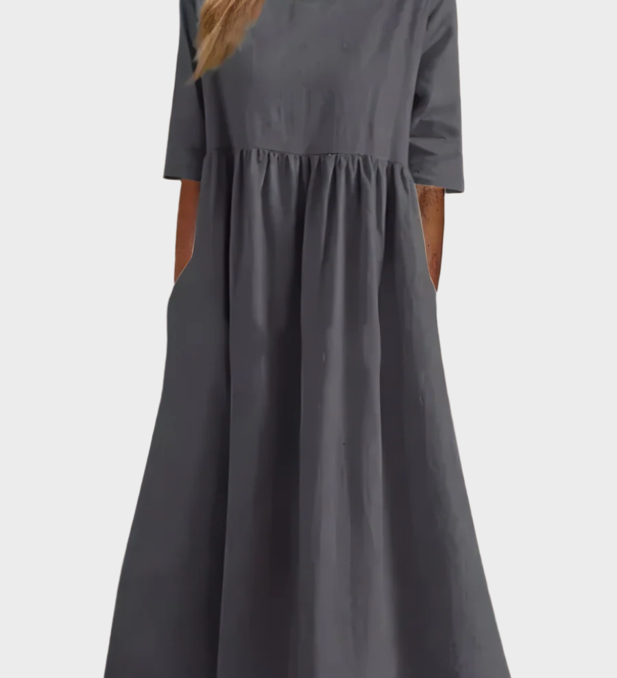 Lanena obleka s kratkimi rokavi in zračnim krojem