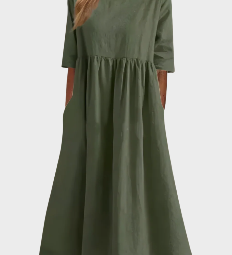 Lanena obleka s kratkimi rokavi in zračnim krojem