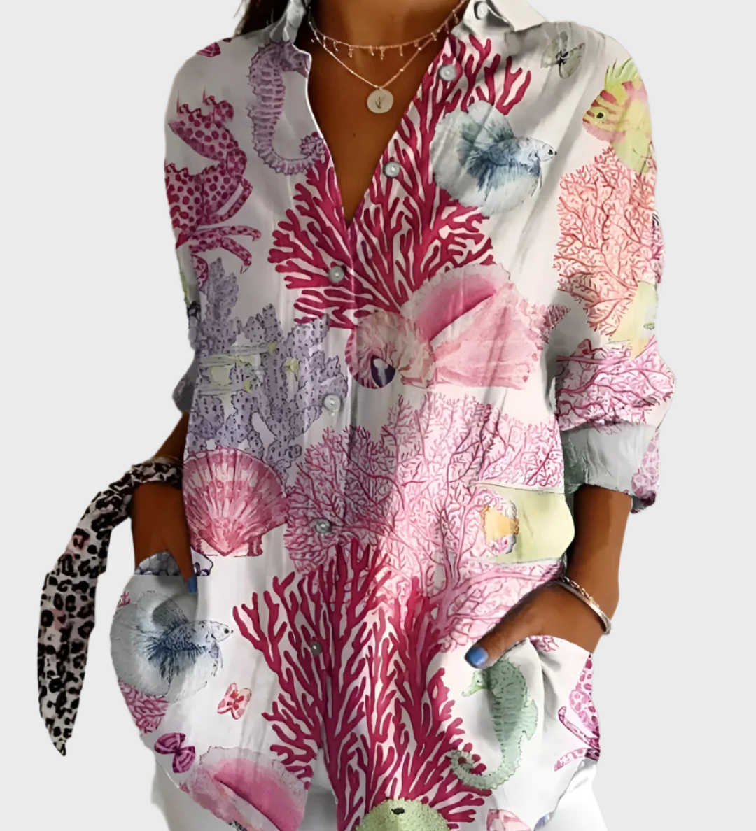 Bombažna Bluzica s Cvećnim Motivi