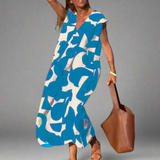 Obleka V z vzorcem iz blaga