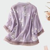 Bombažna majica z vezenimi cvetovi