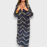 Maxi obleka Tie-Dye z gumbi in dolgimi rokavi