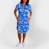 Midi obleka z vzorcem in kratkimi rokavi