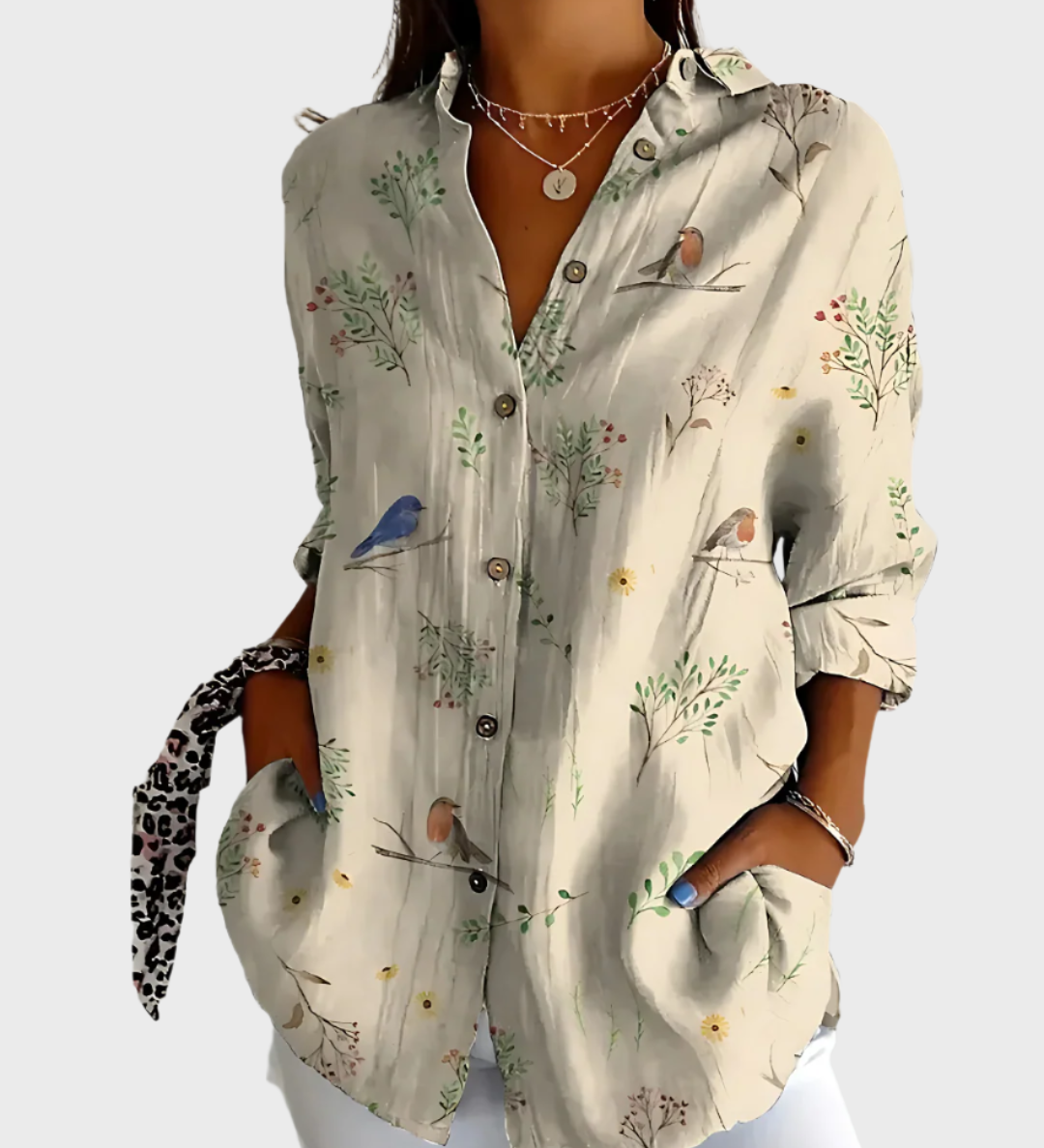 Bombažna Bluzica s Cvećnim Motivi