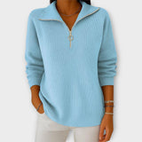 Pletena majica z zadrgo in elegantnim ovratnikom