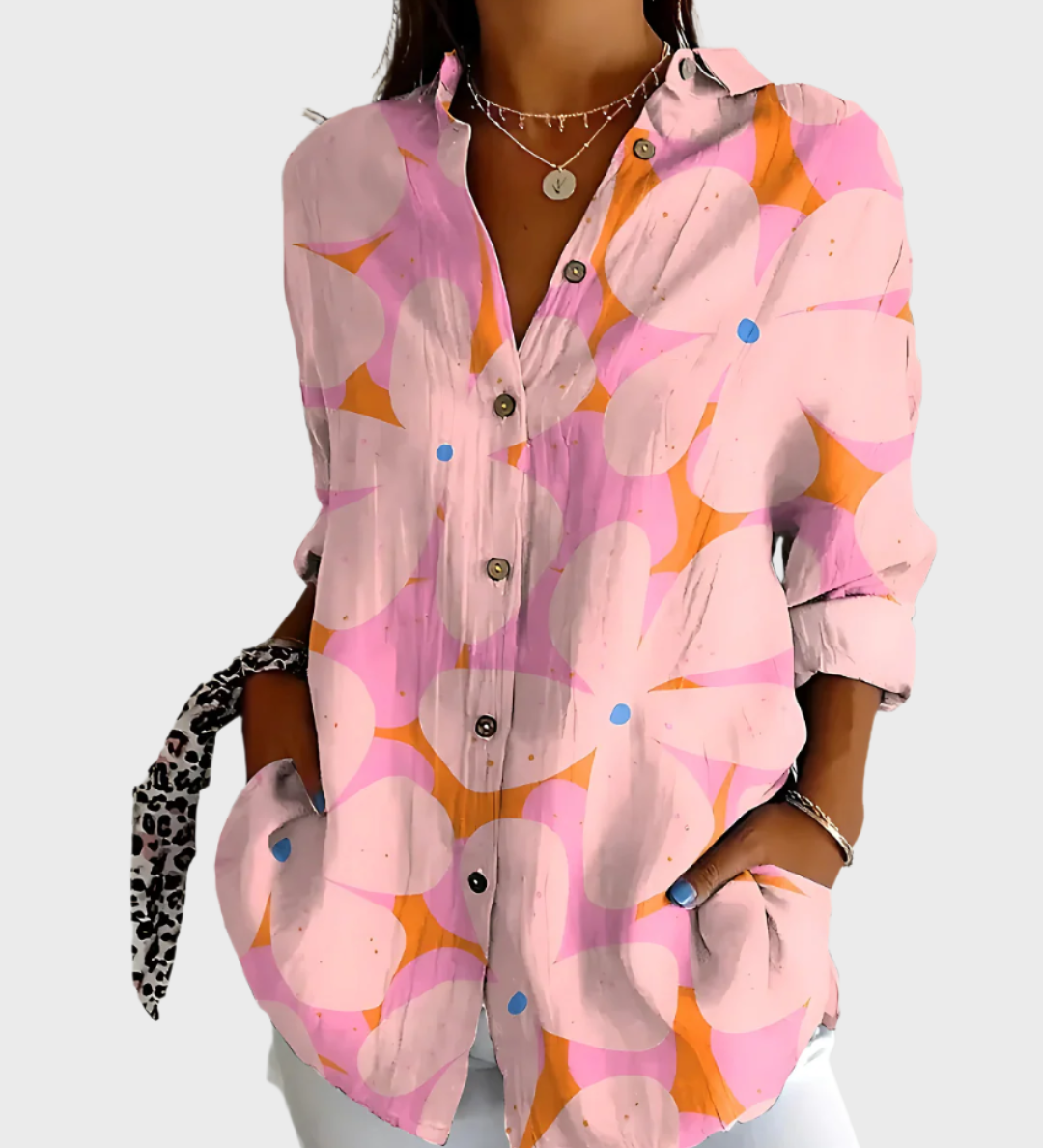 Bombažna Bluzica s Cvećnim Motivi