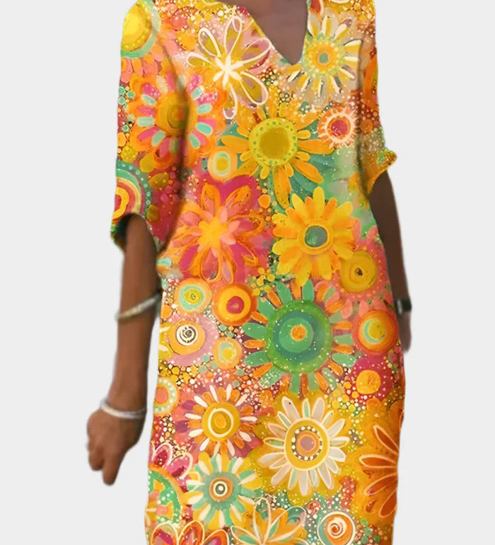 Barvna obleka z cvetličnim vzorcem