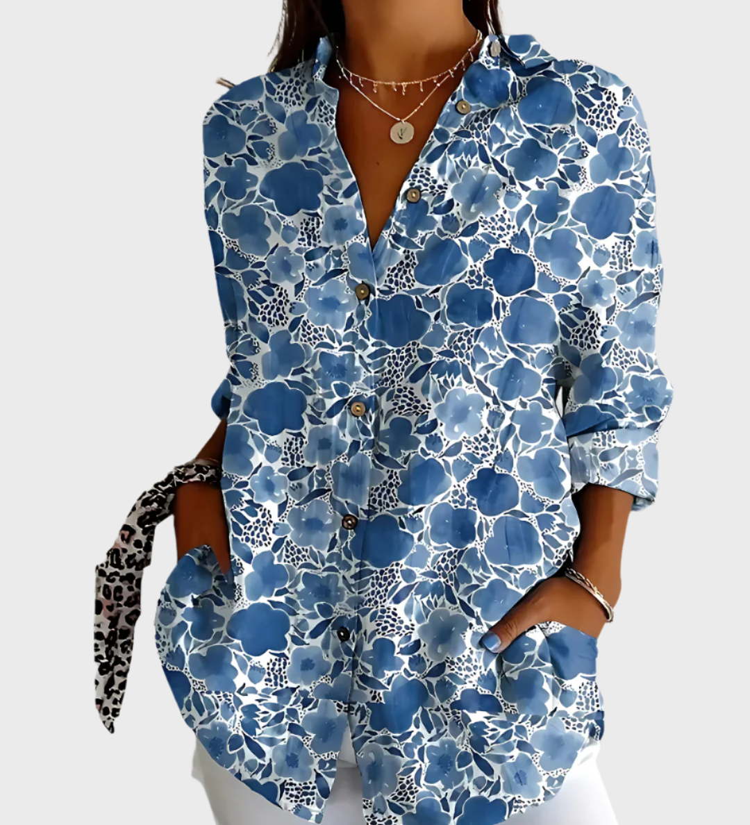 Bombažna Bluzica s Cvećnim Motivi