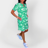 Midi obleka z vzorcem in kratkimi rokavi