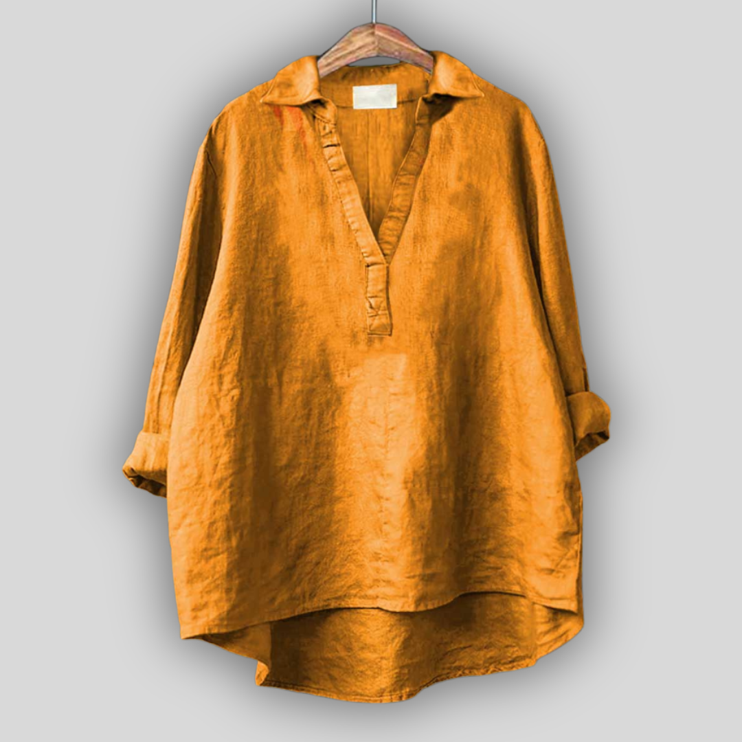 Bela lanena bluzica z V-izrezom