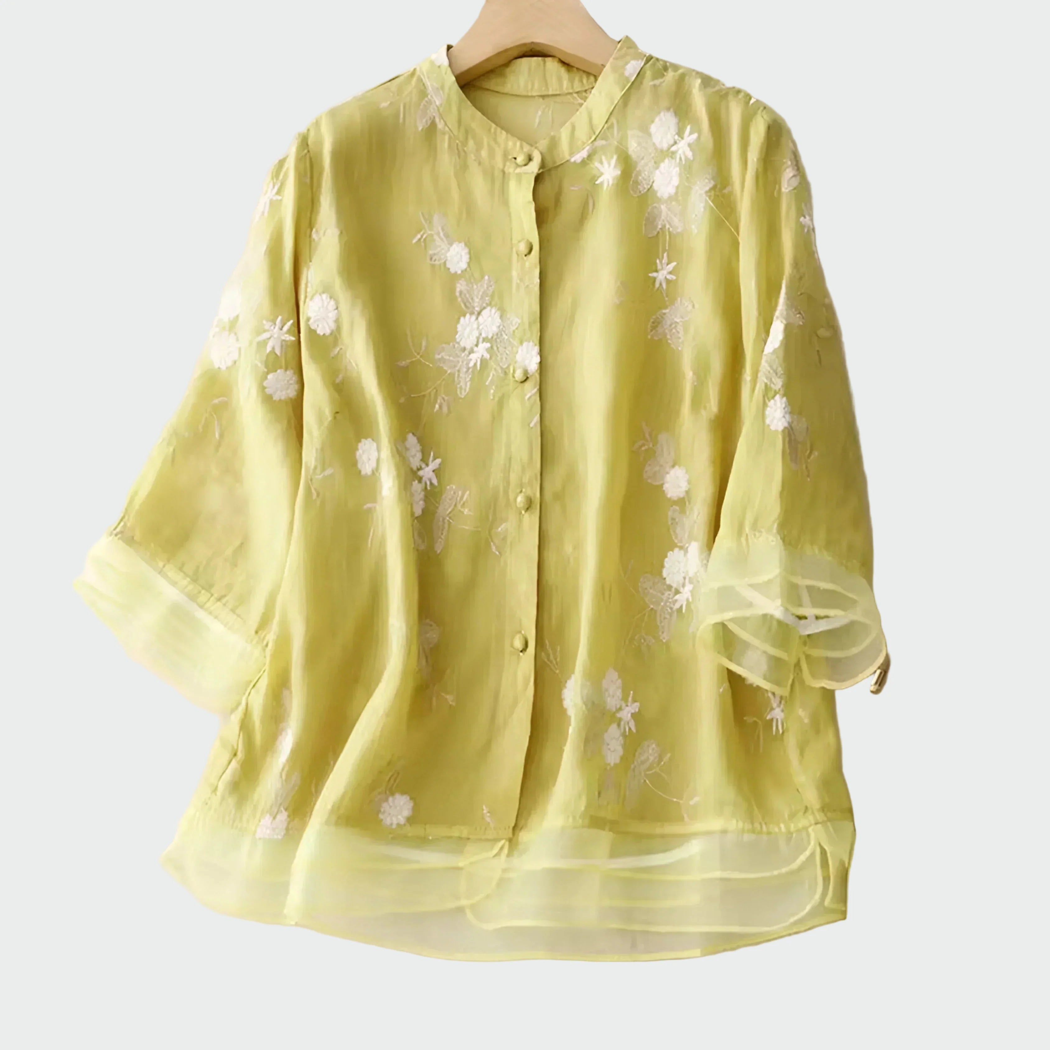 Bombažna majica z vezenimi cvetovi