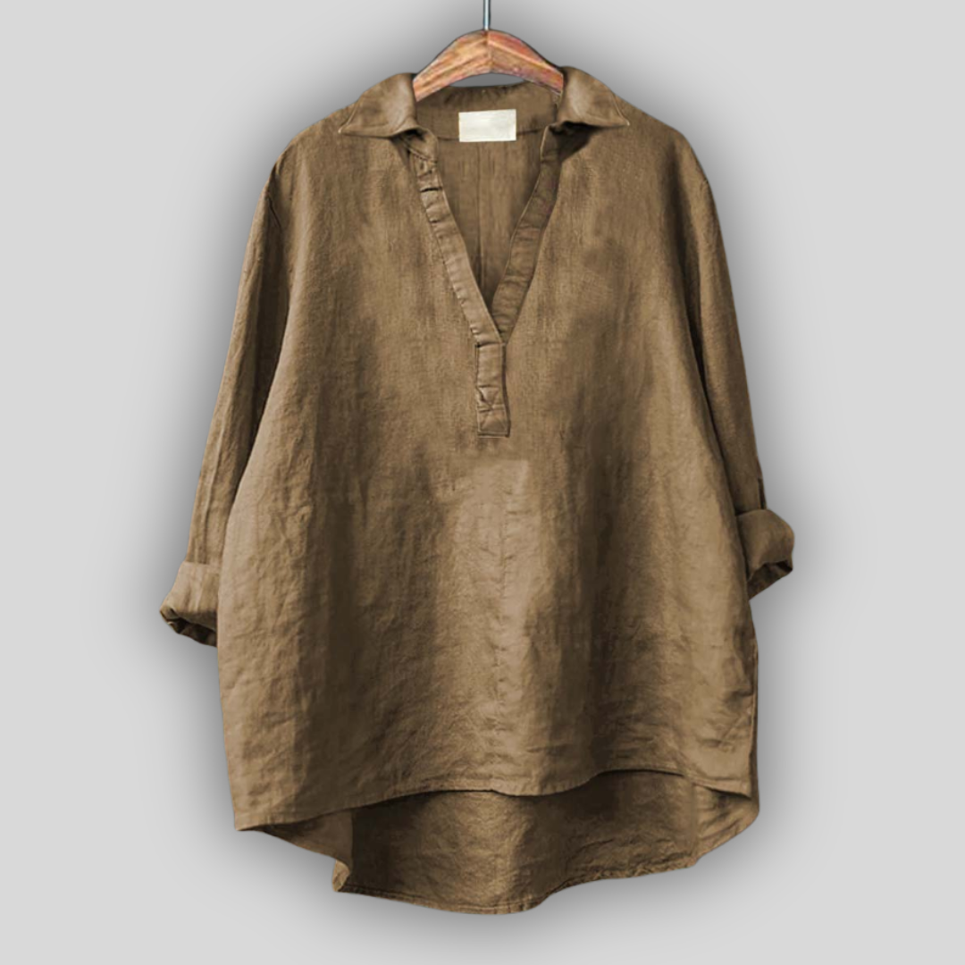 Bela lanena bluzica z V-izrezom