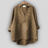 Bela lanena bluzica z V-izrezom