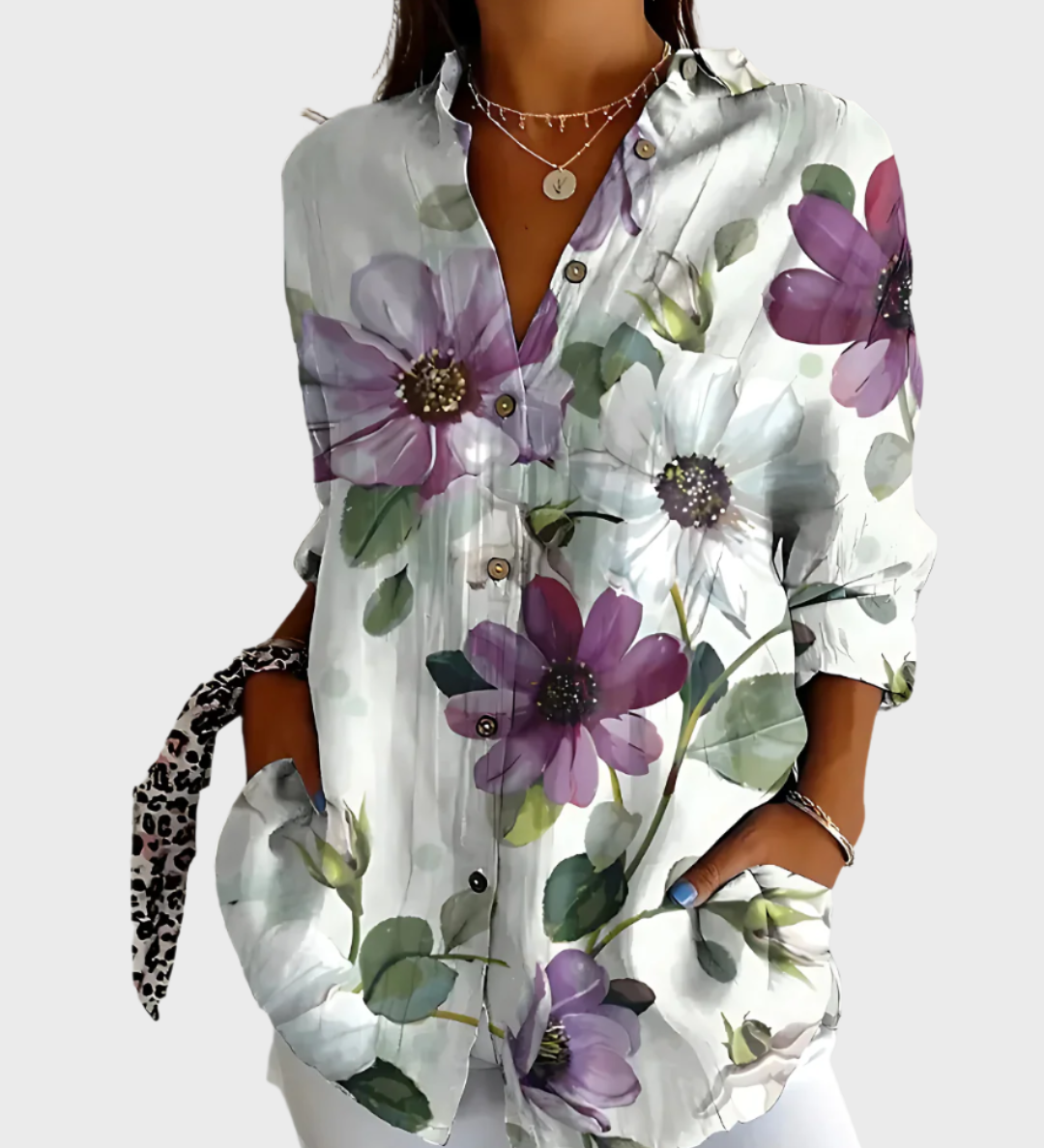 Bombažna Bluzica s Cvećnim Motivi