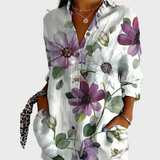 Bombažna Bluzica s Cvećnim Motivi