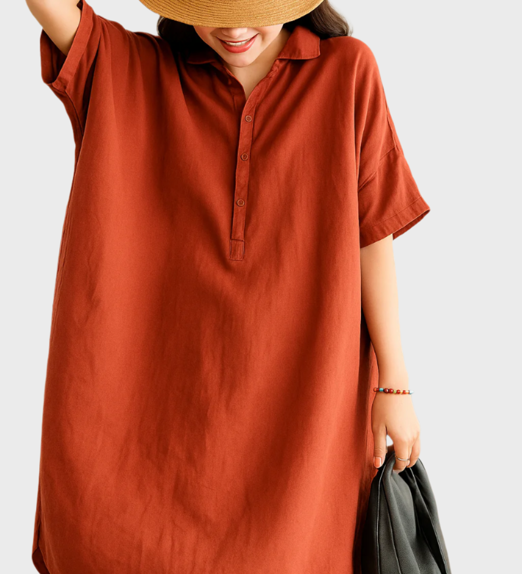 Sproščena Lanena Srajčna Obleka