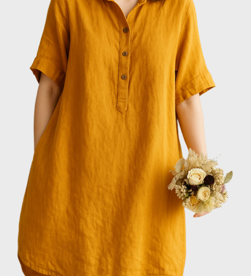 Sproščena Lanena Srajčna Obleka