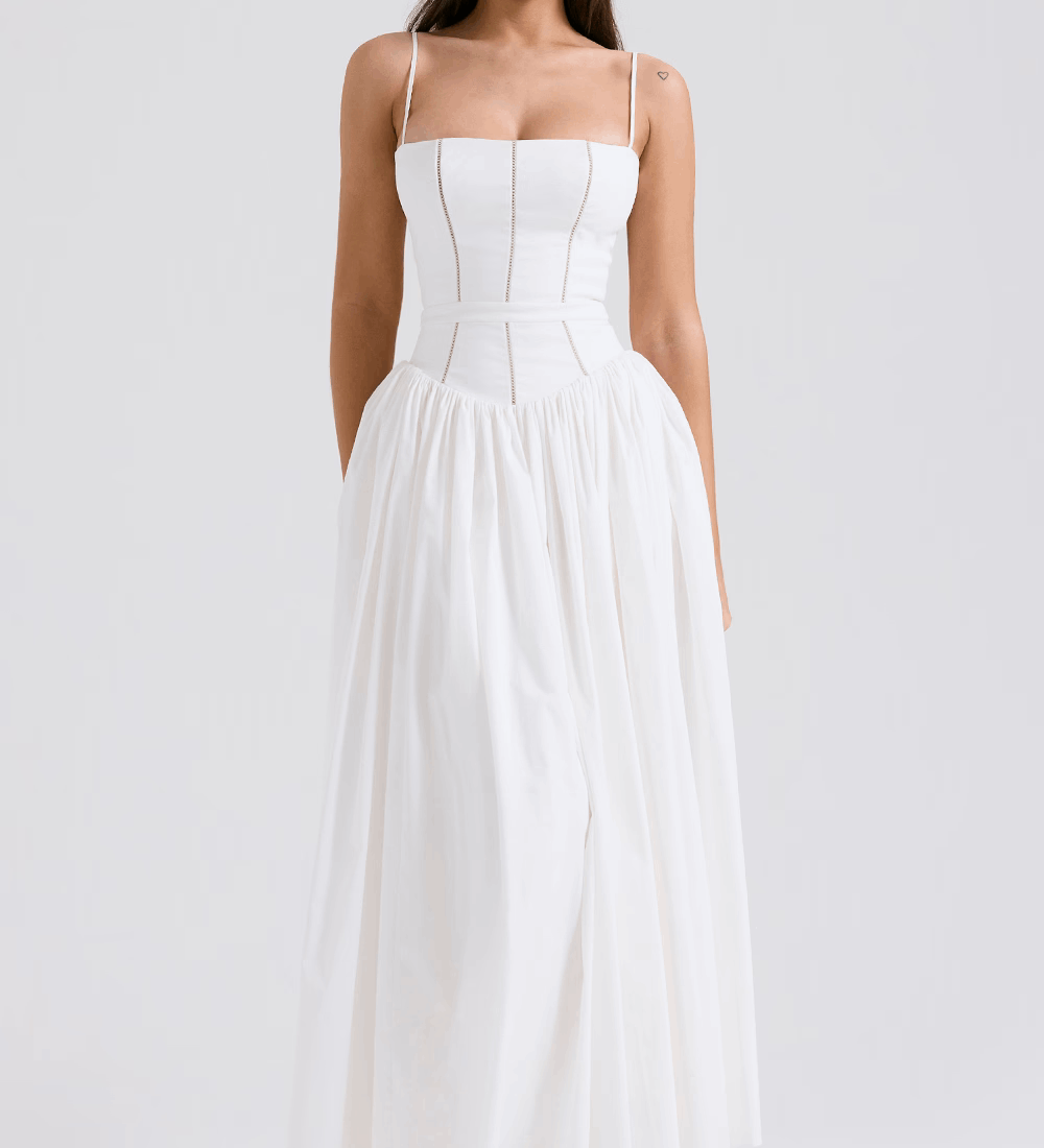 Maxi obleka z tankimi naramnicami in cvetličnim vzorcem