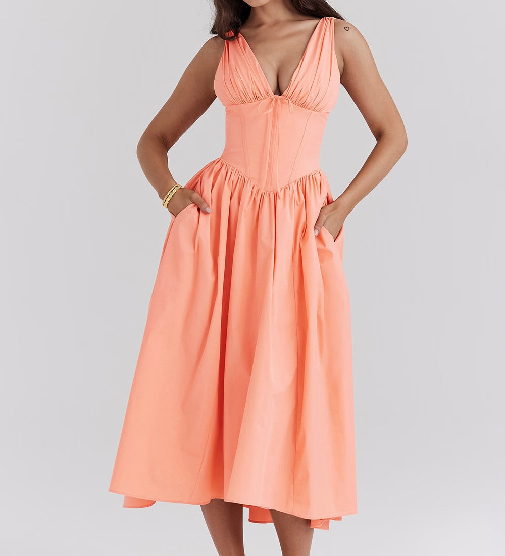 Midi obleka romantičnega cvetličnega vzorca