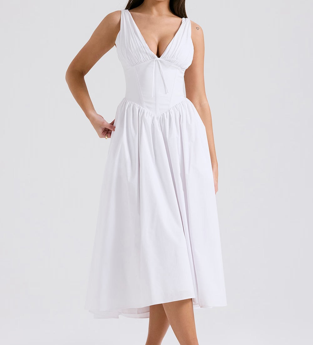 Midi obleka romantičnega cvetličnega vzorca