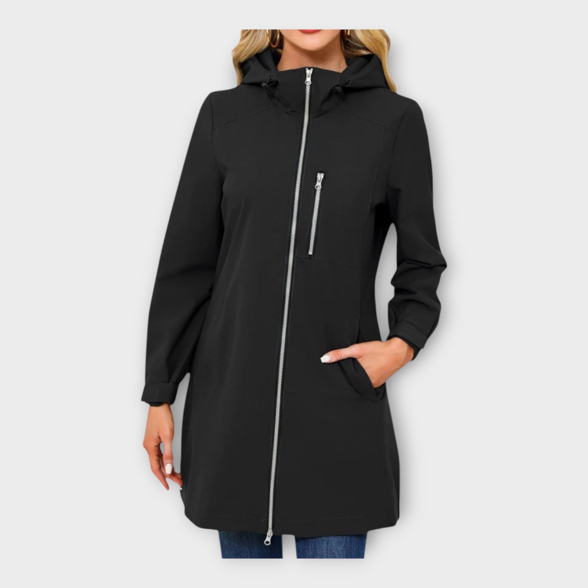 Dolga Nepremočljiva Jakna s Kapuco