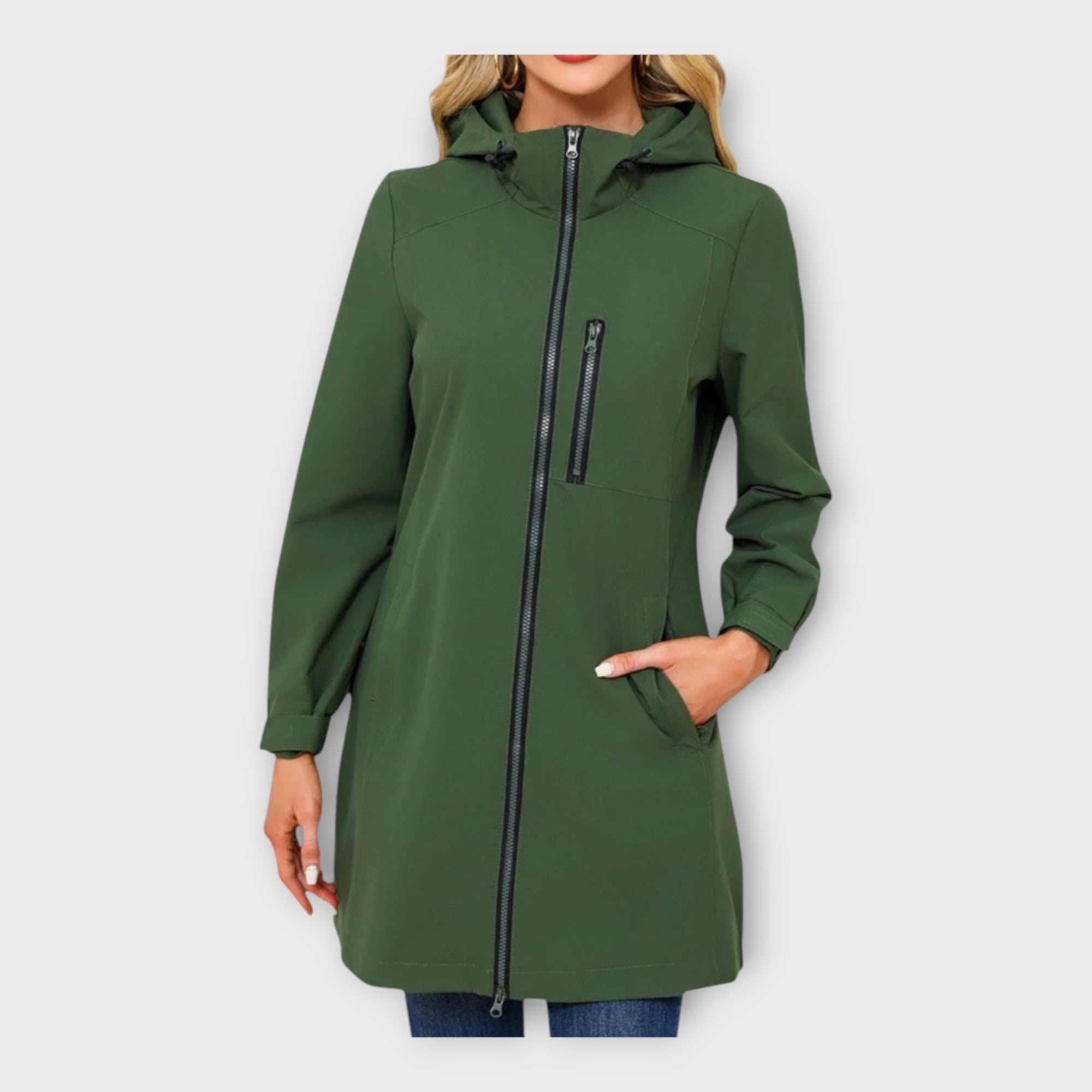 Dolga Nepremočljiva Jakna s Kapuco