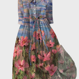 Praznična obleka z impresionističnim vzorcem