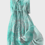 Turkizna obleka z vzorcem morske želve