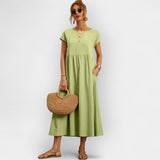 Lahka Bombažna Obleka z Žepi