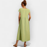 Lahka Bombažna Obleka z Žepi