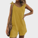 Enodelna obleka z naramnicami in žepi