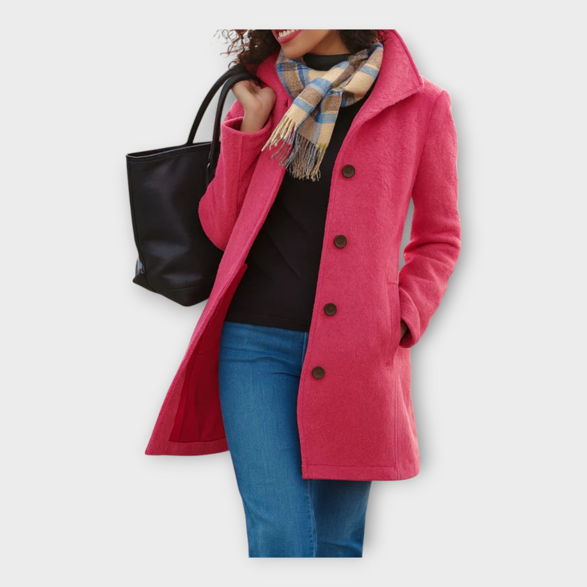 Elegantna Volnena Plašč z Gumbi