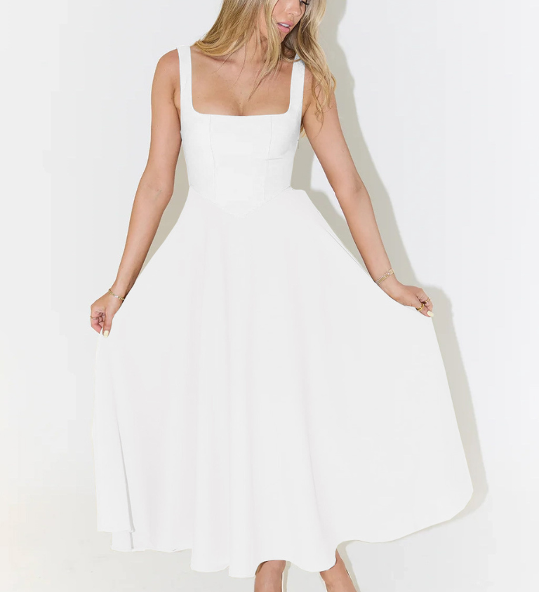 Elegantna Midi Obleka z Romantično Silhueto