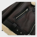 Usnjena kratka jakna z umetnim krznom in pasom