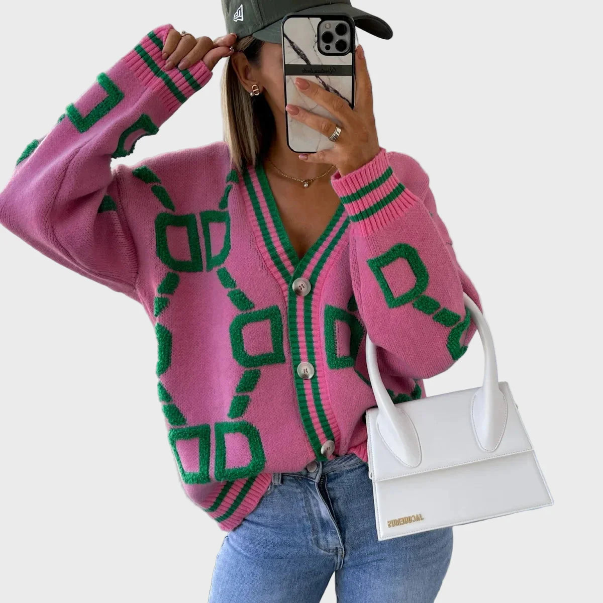 Moderna Pletena Jopica z Geometrijskim Vzorem