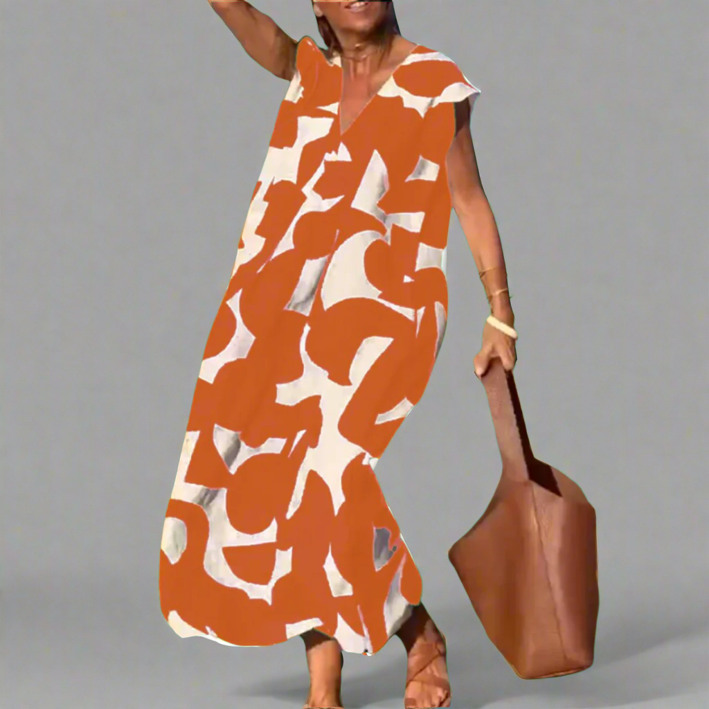 Obleka V z vzorcem iz blaga